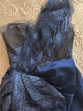 Tarik Ediz Elegant Navy One-Shoulder Evening Dress